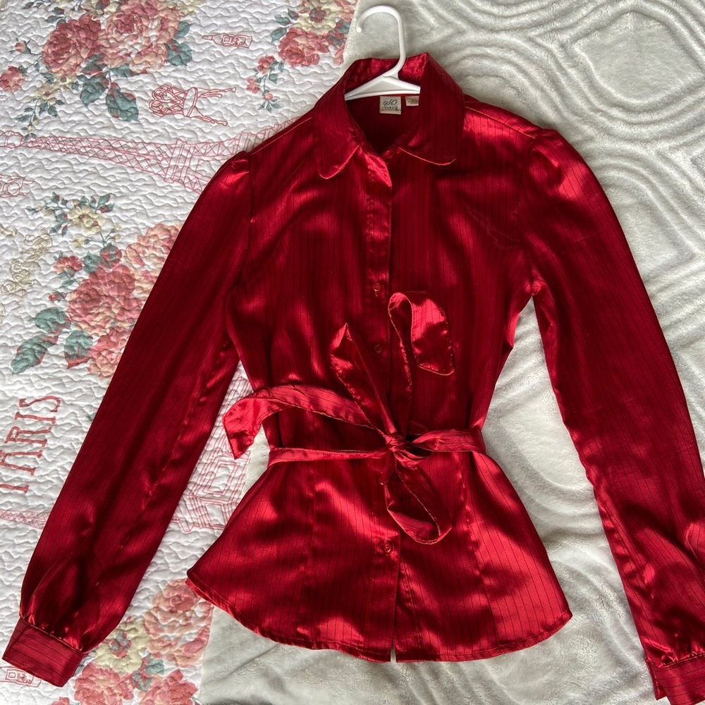 Red satin like blouse